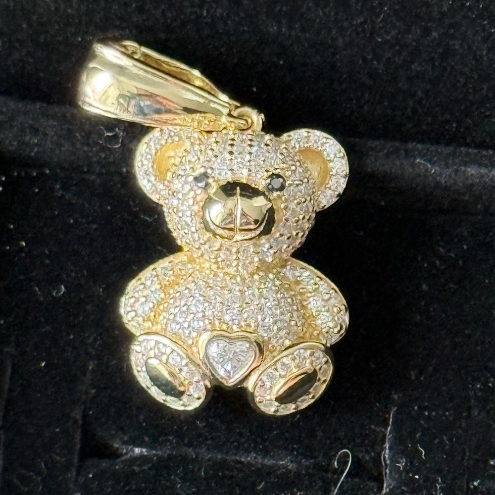 Moissanite Gold Teddy Bear Pendant on Sterling Silver 925. - Picture 4 of 4